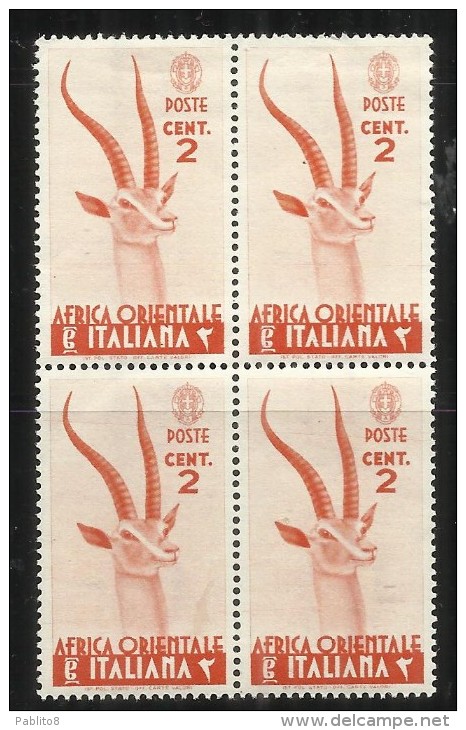 AFRICA ORIENTALE ITALIANA EASTERN ITALIAN AOI 1938 SOGGETTI VARI 2 CENT. MNH QUARTINA BLOCK - Italian Eastern Africa