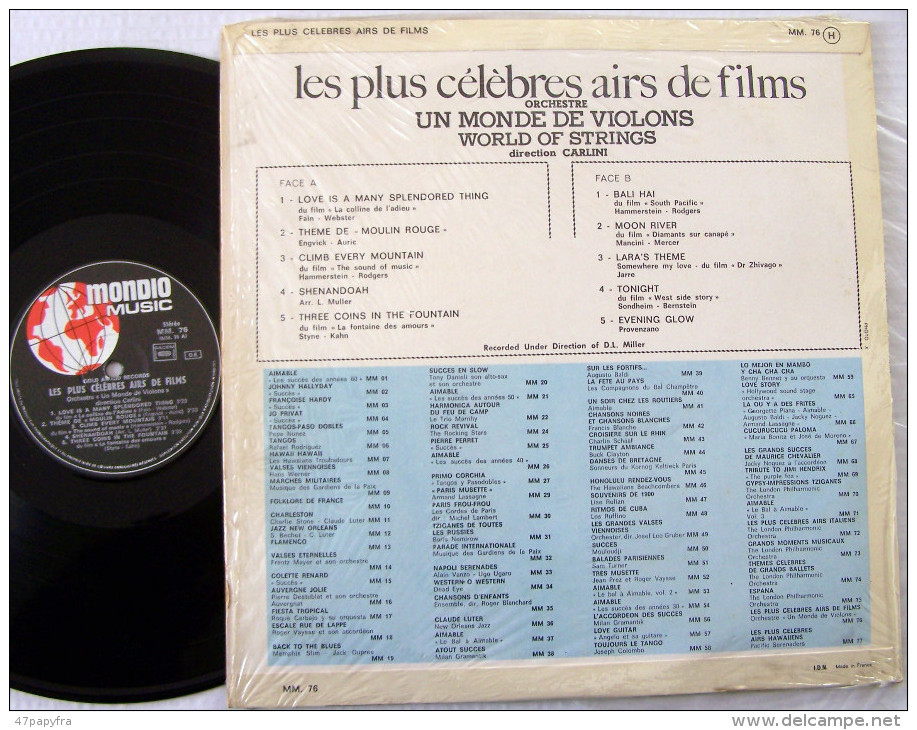 Airs De Films LP Un Monde De Violons World Of Strings Direction CARLINI M / EX - Musicals
