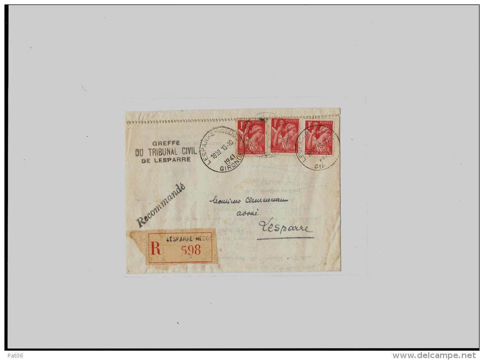 33 &ndash; GIRONDE &laquo; LESPARRE &raquo;LRI 1er Ech. &ndash; Tarif à 3F. (1.12.1939/4.1.1942)* LI/20g. : 1f.  DF Reco - 1939-44 Iris