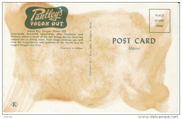 Depoe Bay OR Oregon, Pantley's Pagan Hut Apartment Lodging Interior View, Decor, C1950s/60s Vintage Postcard - Sonstige & Ohne Zuordnung