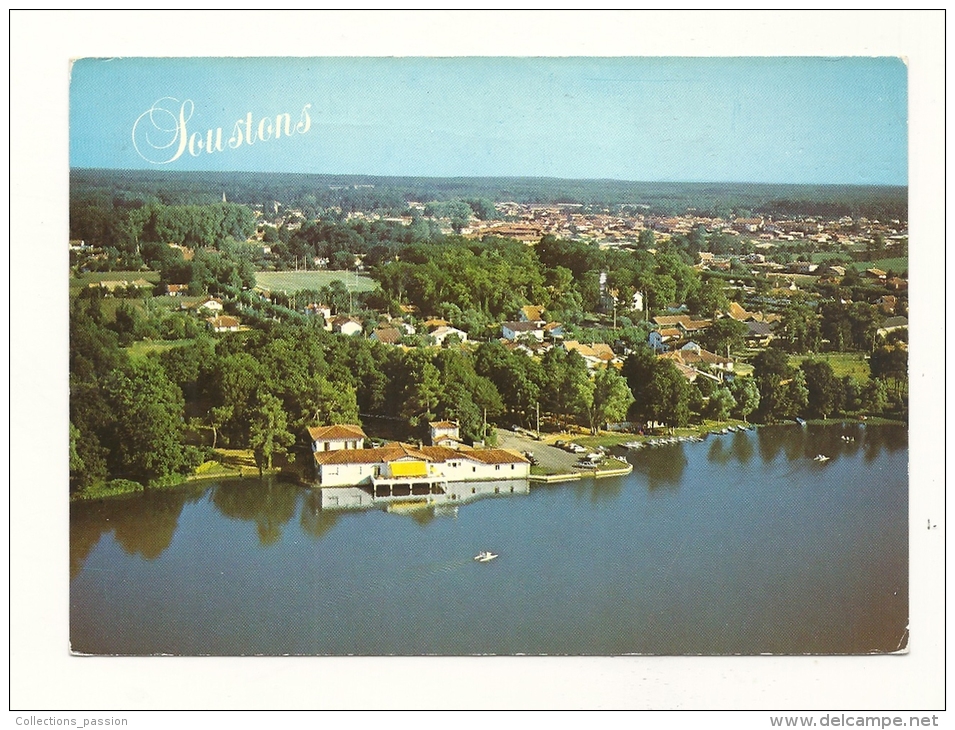 Cp, 40, Soustons, Vue Panoramique Aérienne, Au 1er Plan Sur Les Bords Du Lac L'Hôtel "Le Pavillon Landais", Voyagée 1986 - Soustons