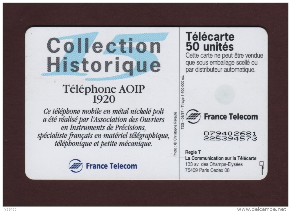 Télécarte De 50.unités - Téléphone AOIP. 1920. Collection Historique. - 2 Scannes. - 1987