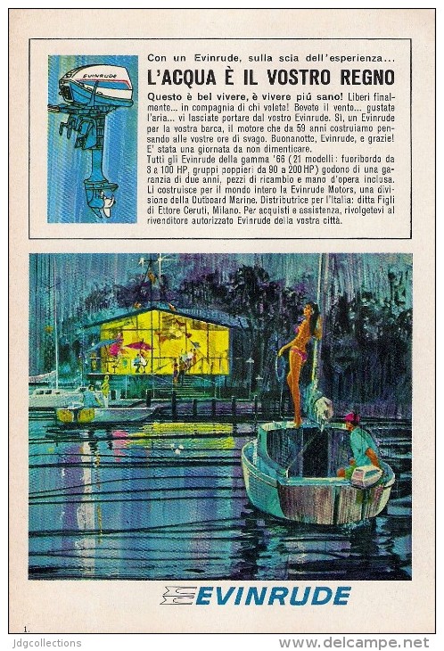 # EVINRUDE Outboard Marine Motor 1960s Italy Advert Pub Pubblicità Reklame Boat Bateau Boot  Sea River Lake Mer Fishing - Autres & Non Classés