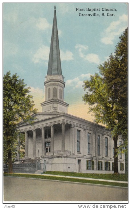 Greenville SC South Carolina, First Baptist Church, Architecture, C1900s Vintage Postcard - Greenville