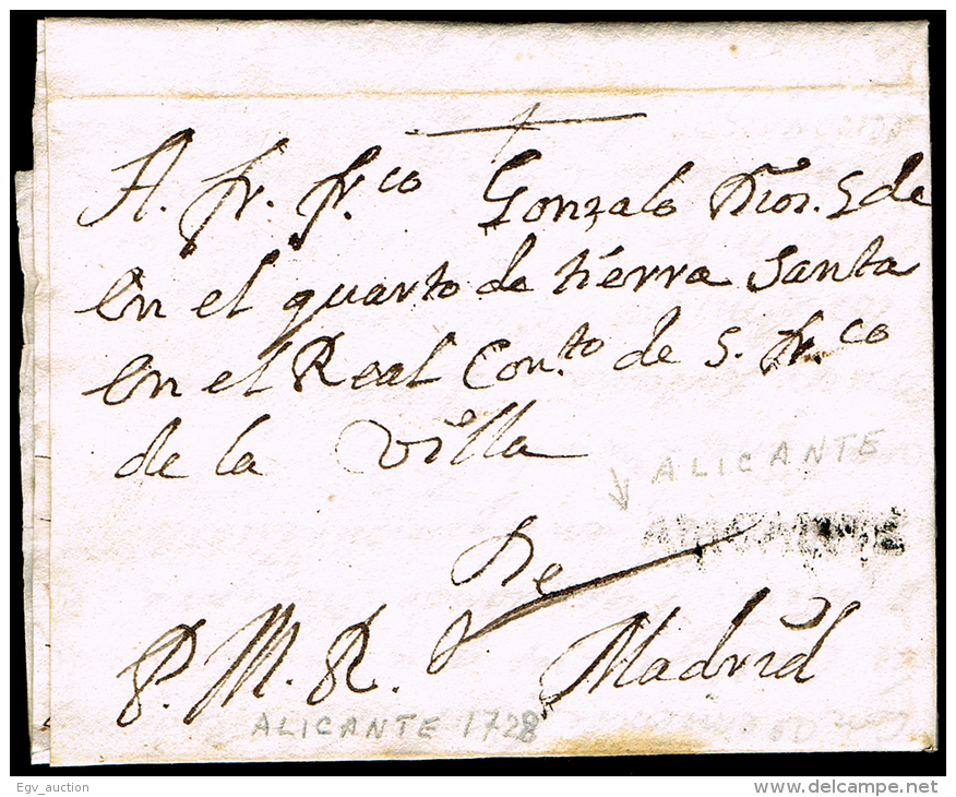 ALICANTE PREF. - ALICANTE P.E. 3 - CARTA CIRC. DE ALICANTE A MADRID 1728 - ...-1850 Préphilatélie