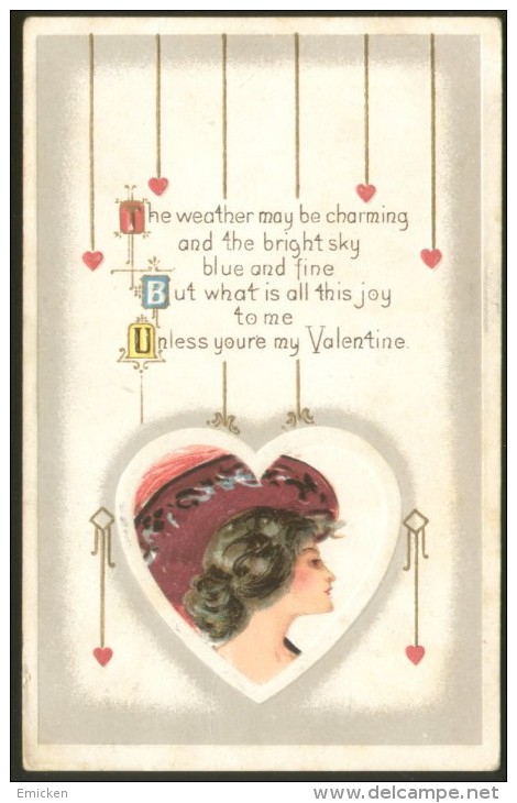 VALENTINE DAY HEART LITHO OLD EMBOSSED ART NOUVEAU POSTCARD 1912 - Saint-Valentin