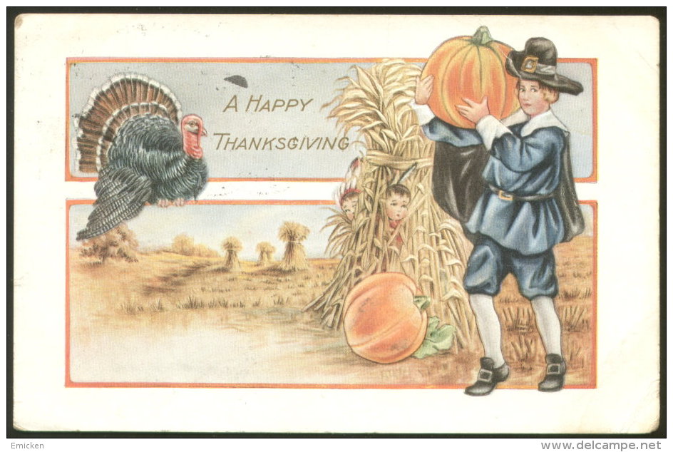 THANKSGIVING GREETINGS OLD EMBOSSED POSTCARD - Thanksgiving