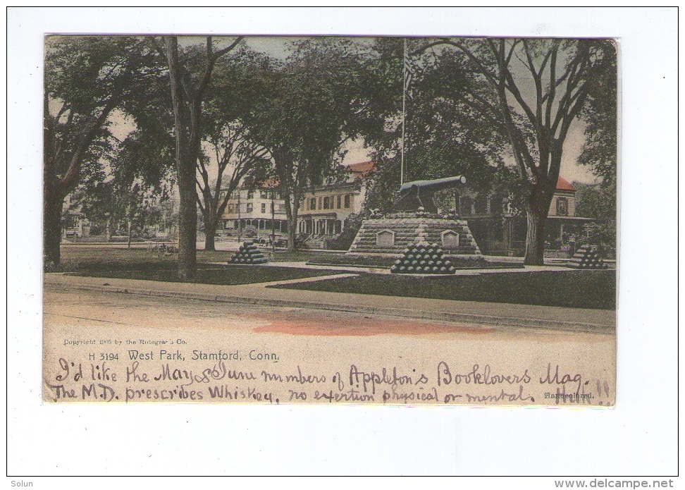 USA AMERICA POST CARD 1906 WEST PARK STAMFORD CONNECTIUCT SENT TO HARTFORD - Stamford