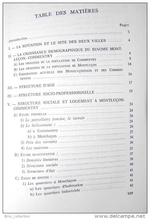 La Région Urbaine De Montluçon - Commentry, Origines, Structures, Activités, Pierre Couderc, 1971, Table Scannée - Bourbonnais