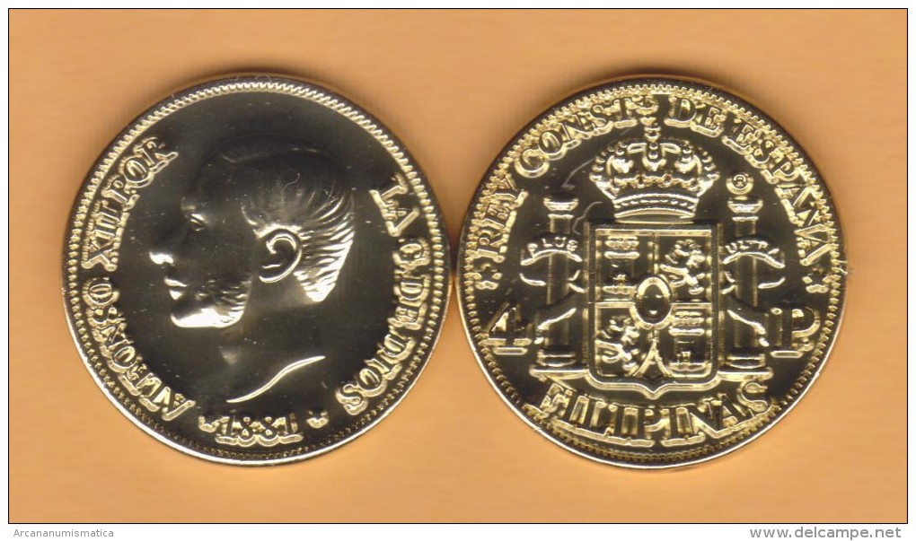 PHILIPPINES  (Spanish Colony-King Alfonso XII) 4 PESOS  1.881  ORO/GOLD  KM#151  SC/UNC  T-DL-10.709 COPY  Suiz. - Filippijnen