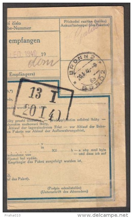 BuM0625 - Böhmen Und Mähren (1940) Rakvice / Brünn 2 - Brno 2 (Postal Parcel Dispach) Tariff: 50h + 3,20K - Briefe U. Dokumente