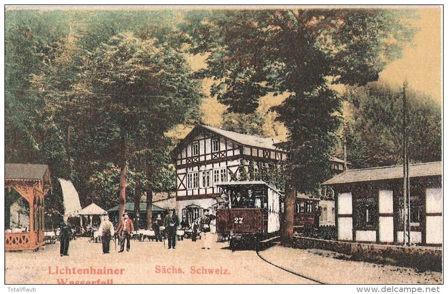 Lichtenhain Er Wasserfall Sächsische Schweiz Color Strassenbahn 27 Tram Belebt Ungelaufen - Bad Schandau