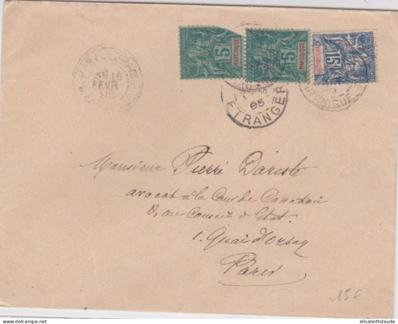 MARTINIQUE - TYPE GROUPE - 1895 - ENVELOPPE De FORT DE FRANCE Pour PARIS - Storia Postale