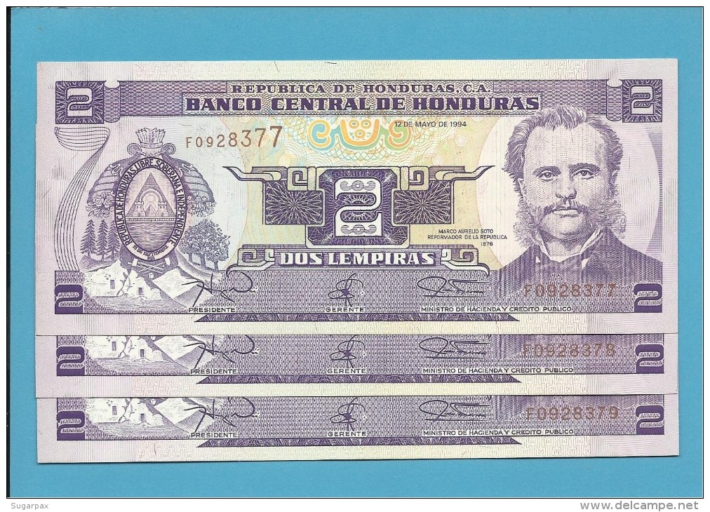 HONDURAS - 3x2 LEMPIRAS - 12.05.1994 - P 72 - UNC. - FOLLOWED NUMBERS-NOMBRES SUIVANTS-NUMEROS SEGUIDOS - Honduras