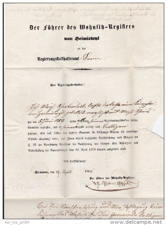Heimat BE HEIMISWYL 1860-04-24 Brief über Burgdorf Nach Bern - ...-1845 Prefilatelia