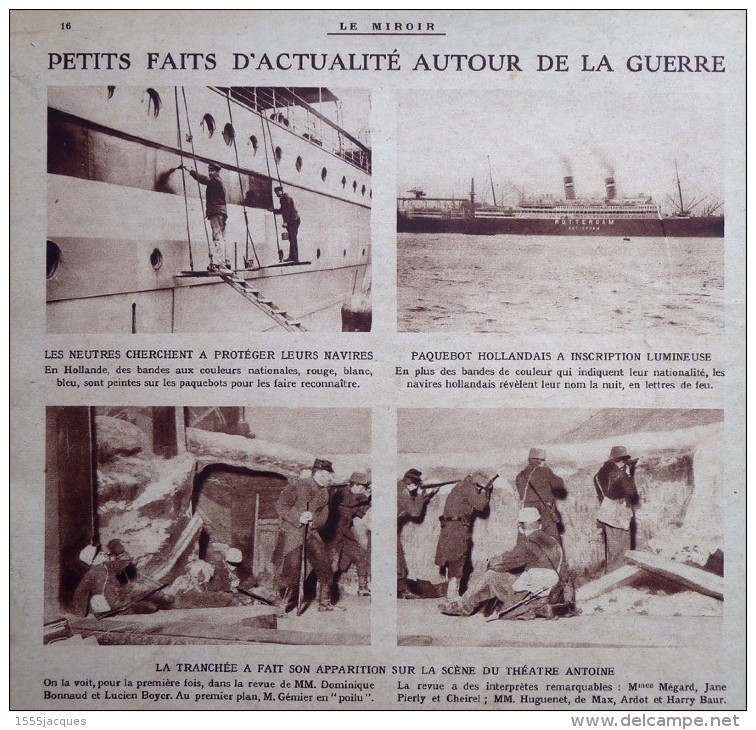 LE MIROIR N° 68 / 14-03-1915 YSER MORTIER BLESSÉS FLESSINGUE BOSPHORE DARDANELLES LOMBAERTZYDE POILUS THÉÂTRE TRANCHÉES