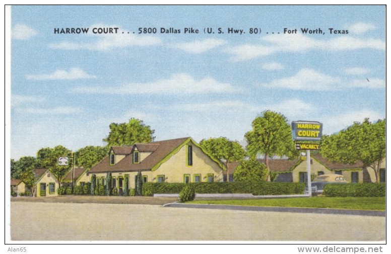 Fort Worth TX Texas, Harrow Court Motel Lodging, C1940s Vintage Linen Postcard - Fort Worth
