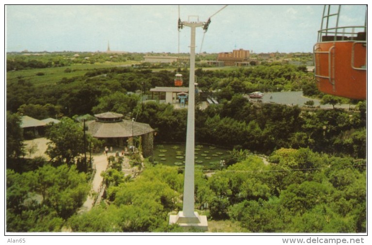 San Antonio TX Texas, Sunken Gardens Sky-Ride View Of Park, C1960s Vintage Postcard - San Antonio