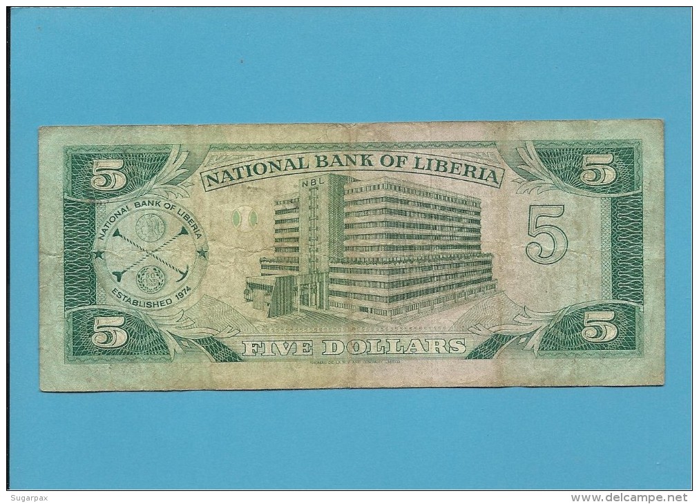 LIBERIA - 5 DOLLARS - 12.04.1989 - Pick 19 - NATIONAL BANK OF LIBERIA - Liberia