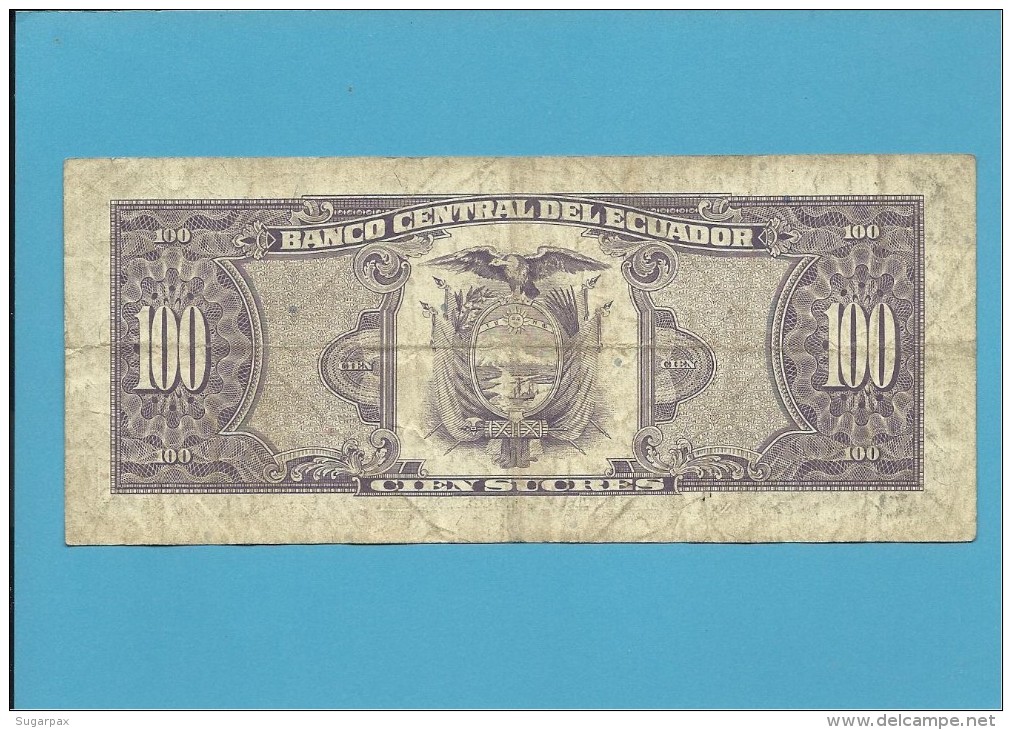 ECUADOR - 100 SUCRES - 09.03.1992 - Pick 123Ab - Série WB - Blue Serial # - Equateur