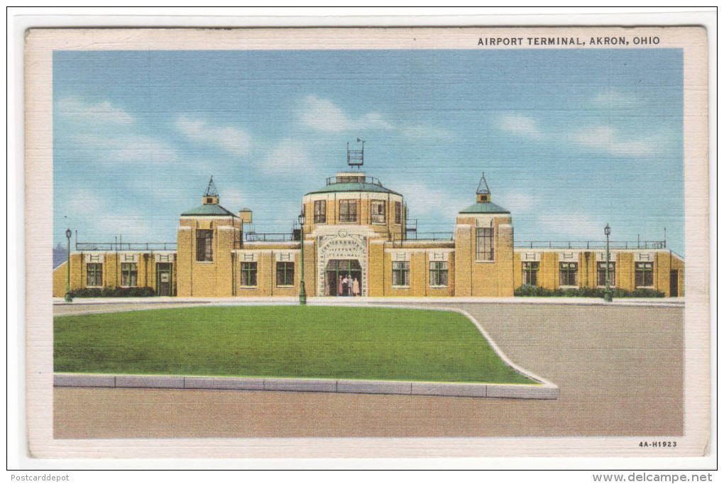 Airport Terminal Akron Ohio Linen Postcard - Akron