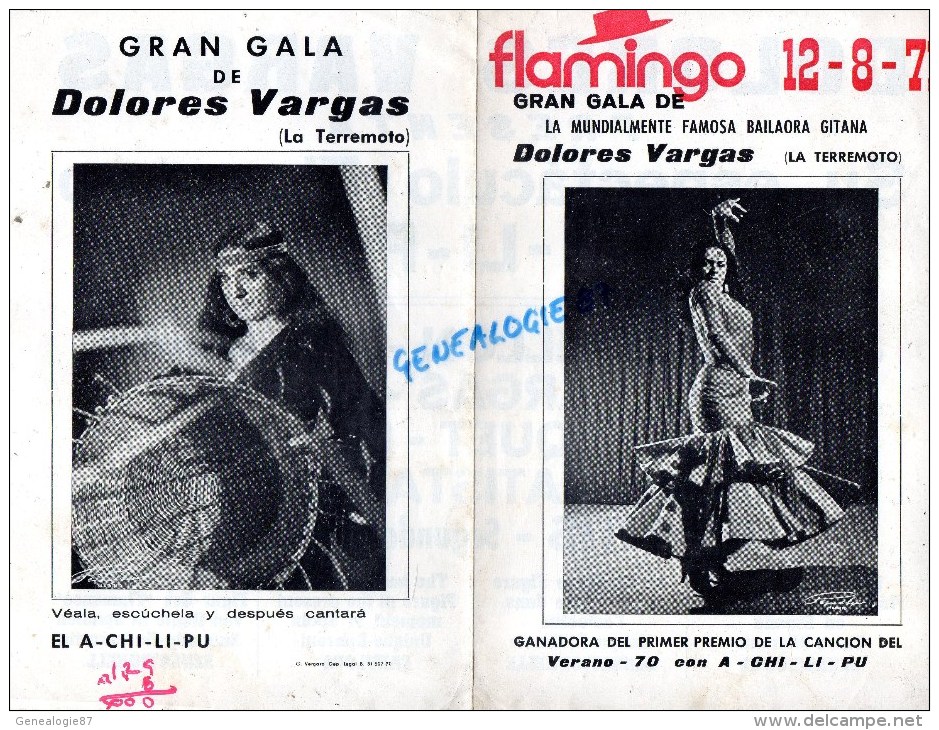 ESPAGNE - GITAN- FLAMINGO 1971- PROGRAMME GALA BAILAORA GITANA-DOLORES VARGAS- VERANO- LA TERREMOTO-FLAMENCO - Programs