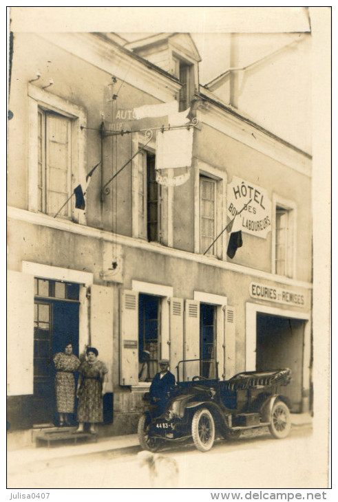 SILLE LE GUILLAUME (72) Carte Photo Devanture Hotel Des Bons Laboureurs Automobile Animation - Sille Le Guillaume