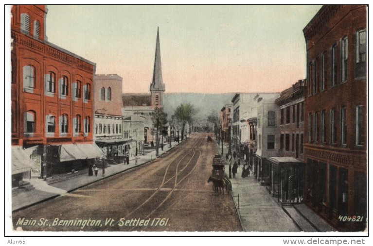 Bennington VT Vermont, Main Business District Street Scene, C1910s Vintage Postcard - Bennington