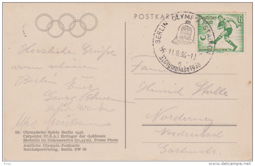 JEUX OLYMPIQUES DE BERLIN 1936  : CARPENTER ( USA ) LANCEMENT DU DISQUE - Juegos Olímpicos