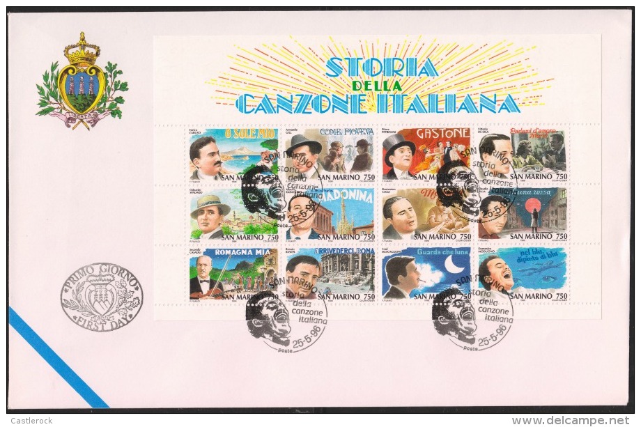 O) 1996 SAN MARINO, MUSICIANS, IMPORTANT SONGS, FDC UNUSED XF. - Storia Postale