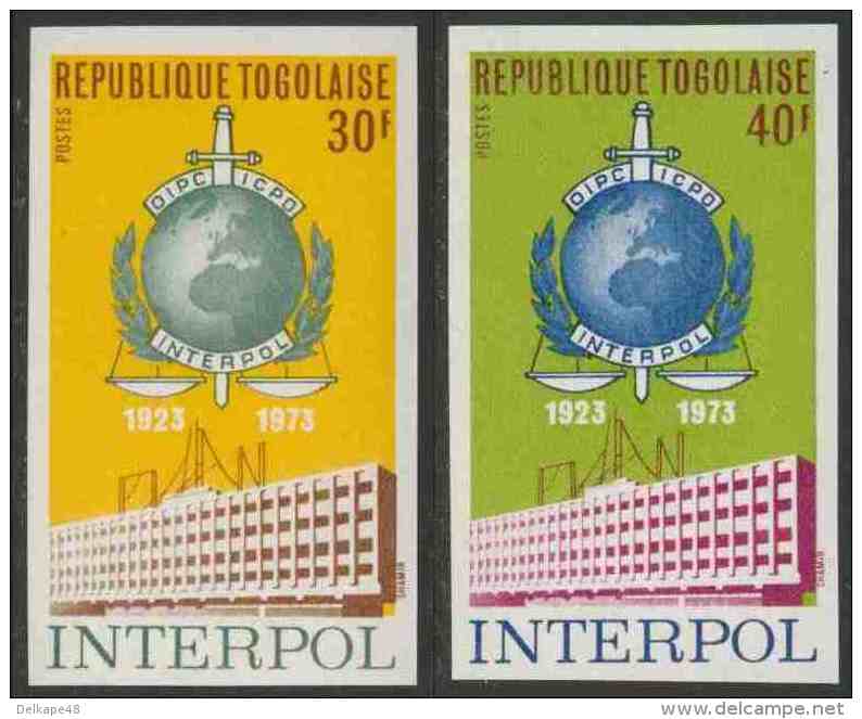 Togo 1973 Mi 995 / 6 B ** Interpol Emblem, Headquarter, Paris – 50th Ann. International Criminal Police Organization - Police - Gendarmerie