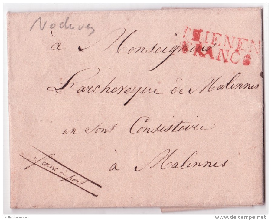 L. Datée De NODUWEZ 1826 Avec Marque Rouge "TIENEN/FRANCO" Pour Malines. - 1815-1830 (Dutch Period)