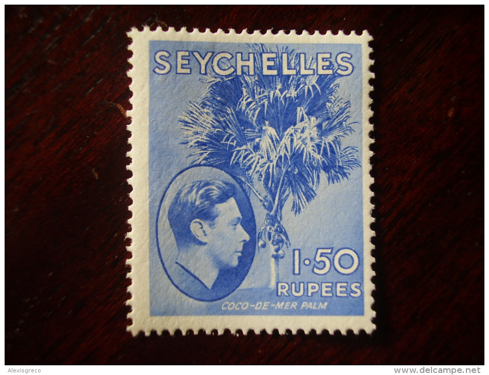 SEYCHELLES 1938 Definitives GEORGE VI  1 Rupee 50 Cents Value Mint Light Hinge Remnant. - Seychellen (...-1976)