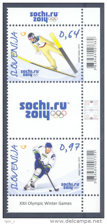 New Neu Slovenia Slovenie Slowenien 2014 Olympic Games Sochi Olympische Spiele; Hockey; Ski Jumping Set + Label MNH - Winter 2014: Sochi