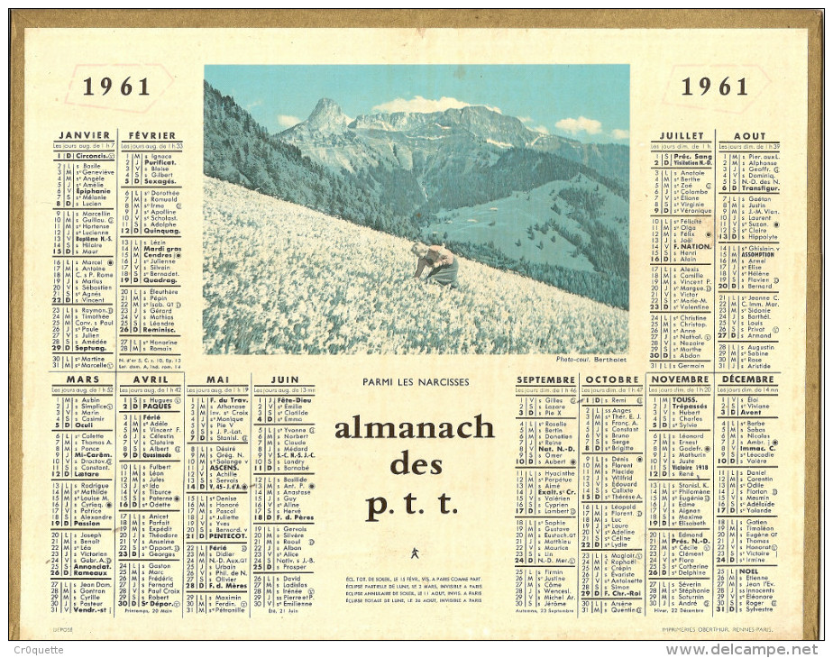 CALENDRIER ALMANACH DU FACTEUR 1961 - Petit Format : 1961-70