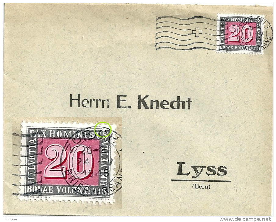 Brief  Zürich - Lyss  (Markenabart)                1945 - Abarten