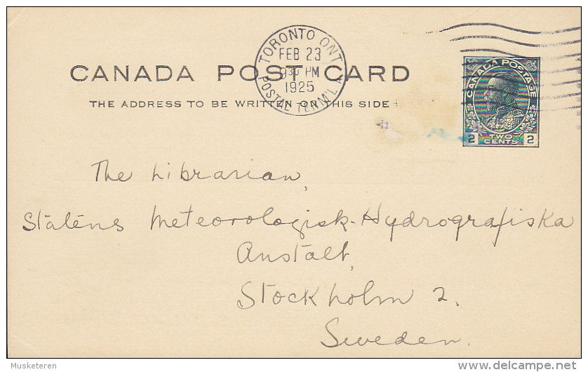 Canada Postal Stationery Ganzsache Entier Private Print LIBRARY, UNIVERSITY Of Toronto, Toronto 1925 To Sweden (2 Scans) - 1903-1954 Rois
