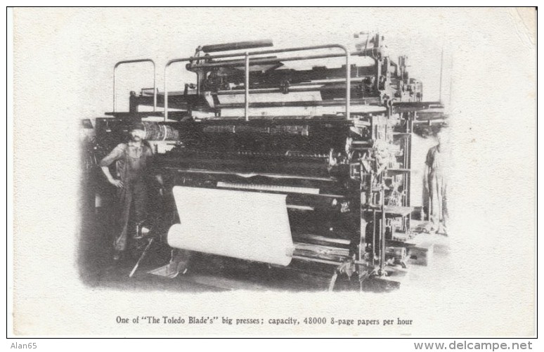 Toledo OH Ohio, Toledo Blade Newspaper Big Printing Press, C1900s Vintage Postcard - Toledo