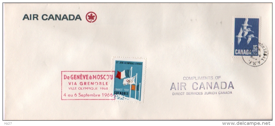 Lettre Air Canada Vers Genève  1966 +vignette Jo - Commemorativi