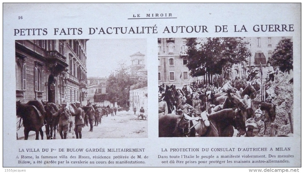 LE MIROIR N° 80 / 06-06-1915 SEDDUL-BAHR CARENCY VICTOR-EMMANUEL III PROPAGANDE BULOW GALICIE OBUS TRANCHEES MILANO