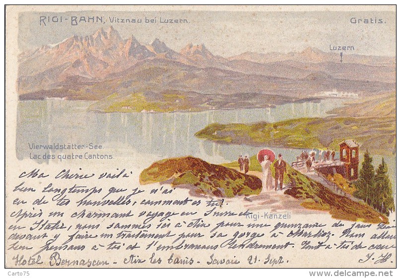 Suisse - Précurseur - Rigi-Bahn Vitznau - Lac Des Quatre Canton - Hotel Bernascon Aix Les Bains - Cachet 1903 - Vitznau