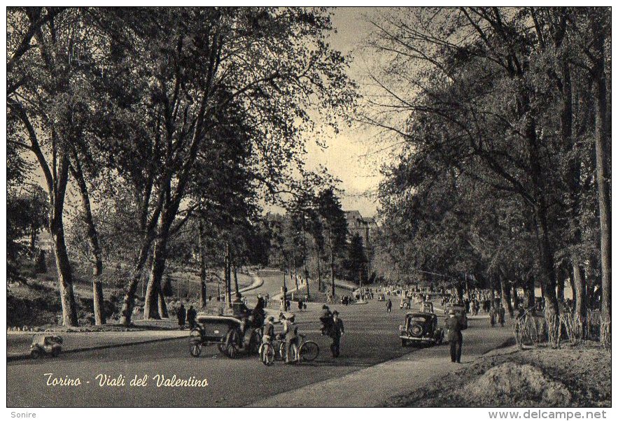 TORINO 1952 - VIALI DEL VALENTINO - ANIMATA - AUTO - BICICLETTE - C707 - Parks & Gärten