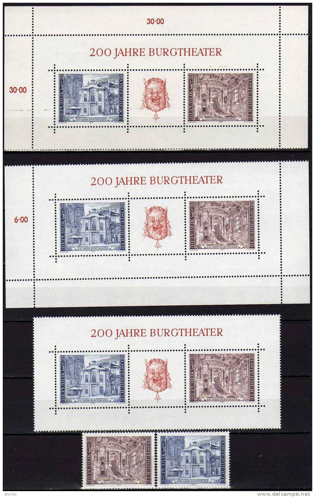 200 Jahre Burgtheater Wien Austria 1507/8+ 3 X Block 3 ** 8€ Theater-Maske, Architektur Der Feststiege, Michaelerplatz - Collections (en Albums)