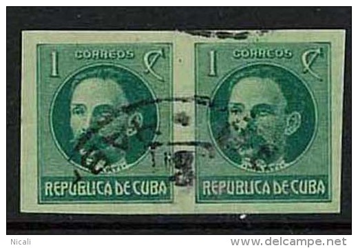 CUBA 1917 1c Green Imperf Pair U SG 336 CY33 - Gebruikt