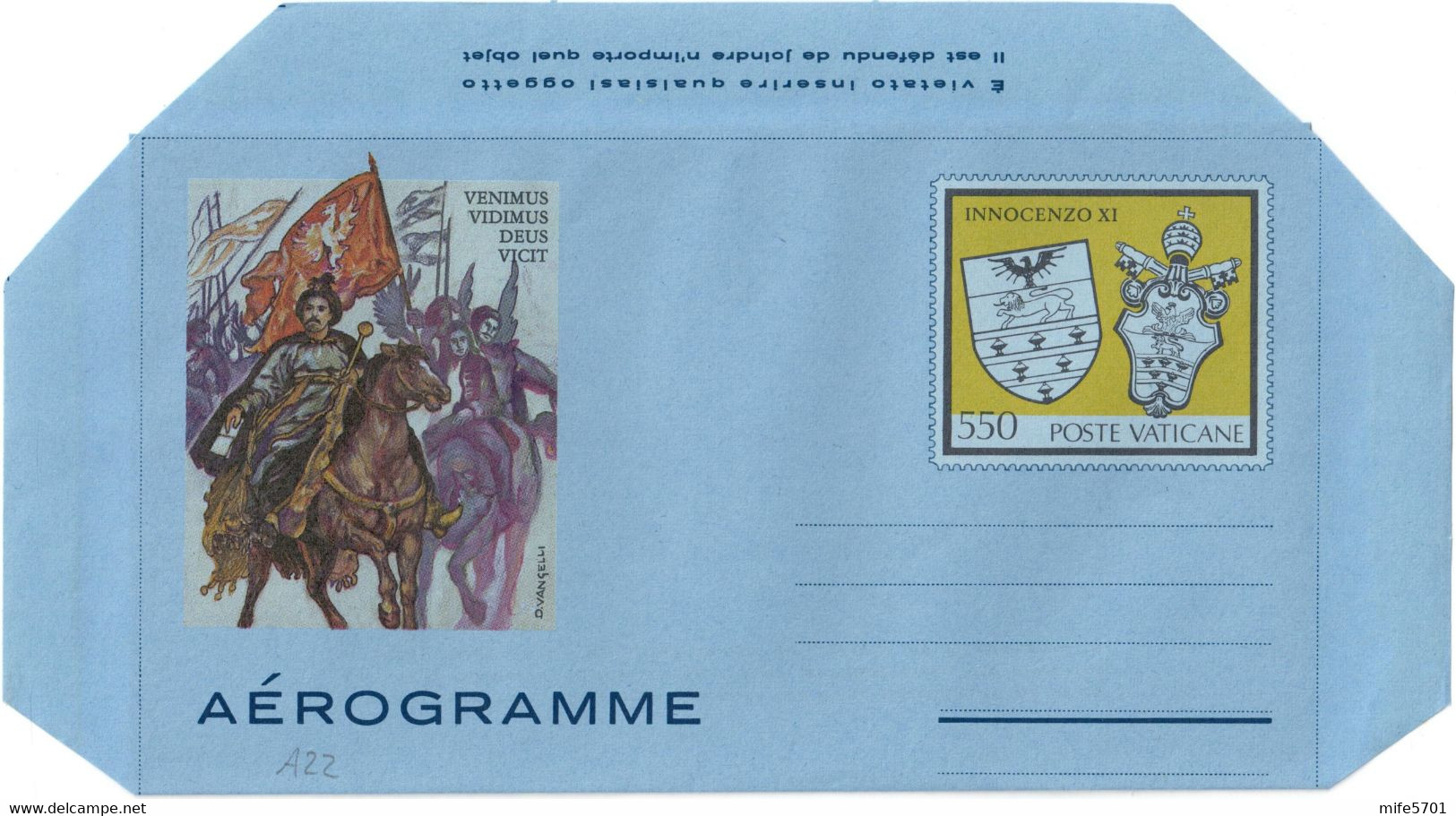 VATICANO - INTERO POSTALE / AEROGRAMMA TIPO INNOCENZO XI / STEMMA DEL PAPA L. 550 - 1984 - FILAGRANO "A22" - NUOVO ** - Enteros Postales