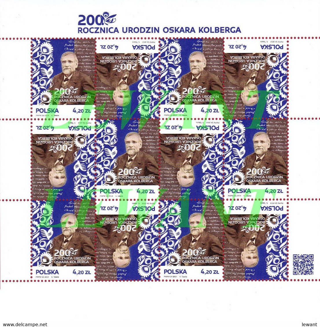 2014.02.22. 200 Anniversary Of The Birth Of Oskar Kolberg - Ethnographer - MNH Sheet Tete-beche - Ungebraucht