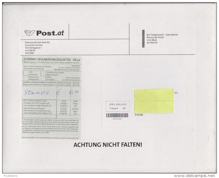 Austria Österreich 2012 Envelope Port Payé With Customs Declaration - Abarten & Kuriositäten