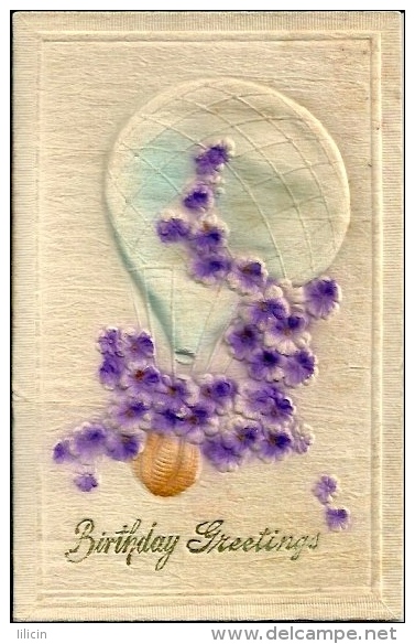 Postcard (Aviation) - Baloon Birthday Greeting Card With Flowers - Montgolfières