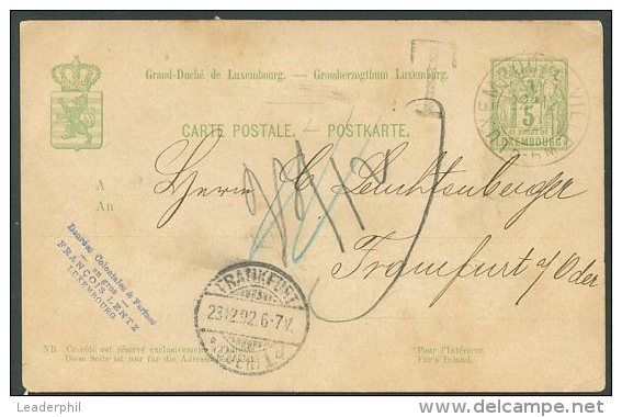 LUXEMBOURG TO GERMANY Taxe P Stationery 1892 - Lettres & Documents