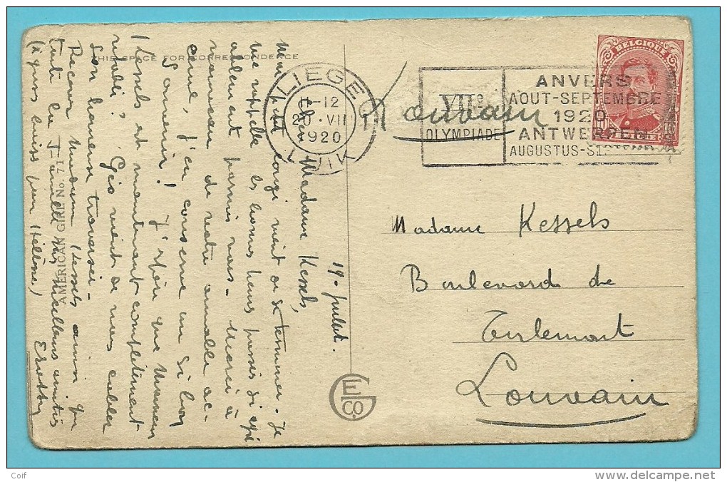 138 Op Kaart Met Mekanische Vlagstempel OLYMPIADE 1920 ANVERS Van LIEGE / LUIK 1 - Ete 1920: Anvers